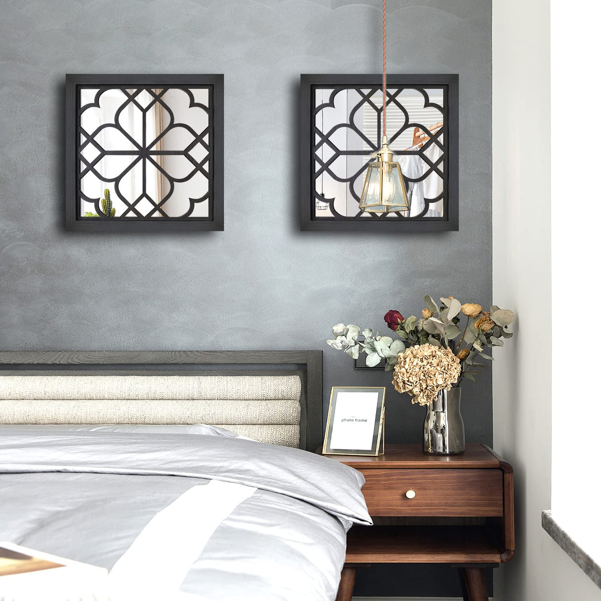 Wocred 2 PCS Square Wall Mirror,Gorgeous Rustic Farmhouse Accent Mirror,Black Entry Mirror for Bathroom Renovation,Bedrooms,Living Rooms and More(12”x12”) Wocred