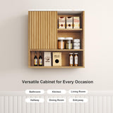 FerniTry Bathroom Cabinet Wall Mounted Fluted, Modern Medicine Cabinet Over The Toilet Storage Cabinet Faux Marble Top with Adjustable Shelf, Wood Wall Mounted Storage Cabinet Organizer(Natural Oak) FerniTry