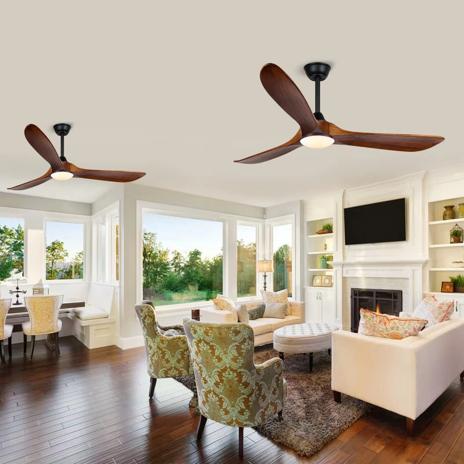 Farmhouse Rustic Ceiling Fans with Lights, 60 inch Outdoor Ceiling Fan for Patios with Light, 3 Blades Wood Ceiling Fan Damp Rated Large Airflow Commercial Ceiling Fan for Exterior House Porc - WoodArtSupply