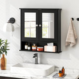 Tangkula Bathroom Medicine Cabinet with Mirror, Wall Mounted Wooden Hanging Organizer with Doors and Shelves, Bathroom Wall Mirror Cabinet (Mirror Doors, Black) Tangkula
