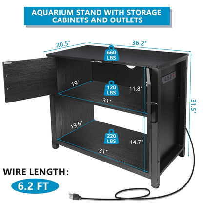 BEURUKU 40 Gallon Tank Stand with Cabinet and Power Outlets, Heavy Duty Metal Aquarium Stand for 40-50 Gallon Breeder Tank, Turtle Tank, Double Terrarium Stand, 660LBS Capacity, Black - WoodArtSupply