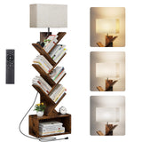 Evermagin 6 Tier Tree Bookshelf with Smart Light, Small Bookcase Tower with Remote Control, Tall Floor Standing Book Organizer for Living Room, Bedroom & Home Office, Rustic Brown Evermagin