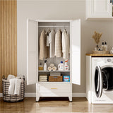 XIOMIOHTRQ Metal Wardrobe Cabinet, 71" Tall Armoire Wardrobe Closet with Drawer, Farmhouse Clothing Storage Cabinet for Bedroom, Laundry (White, 1 Drawer) XIOMIOHTRQ