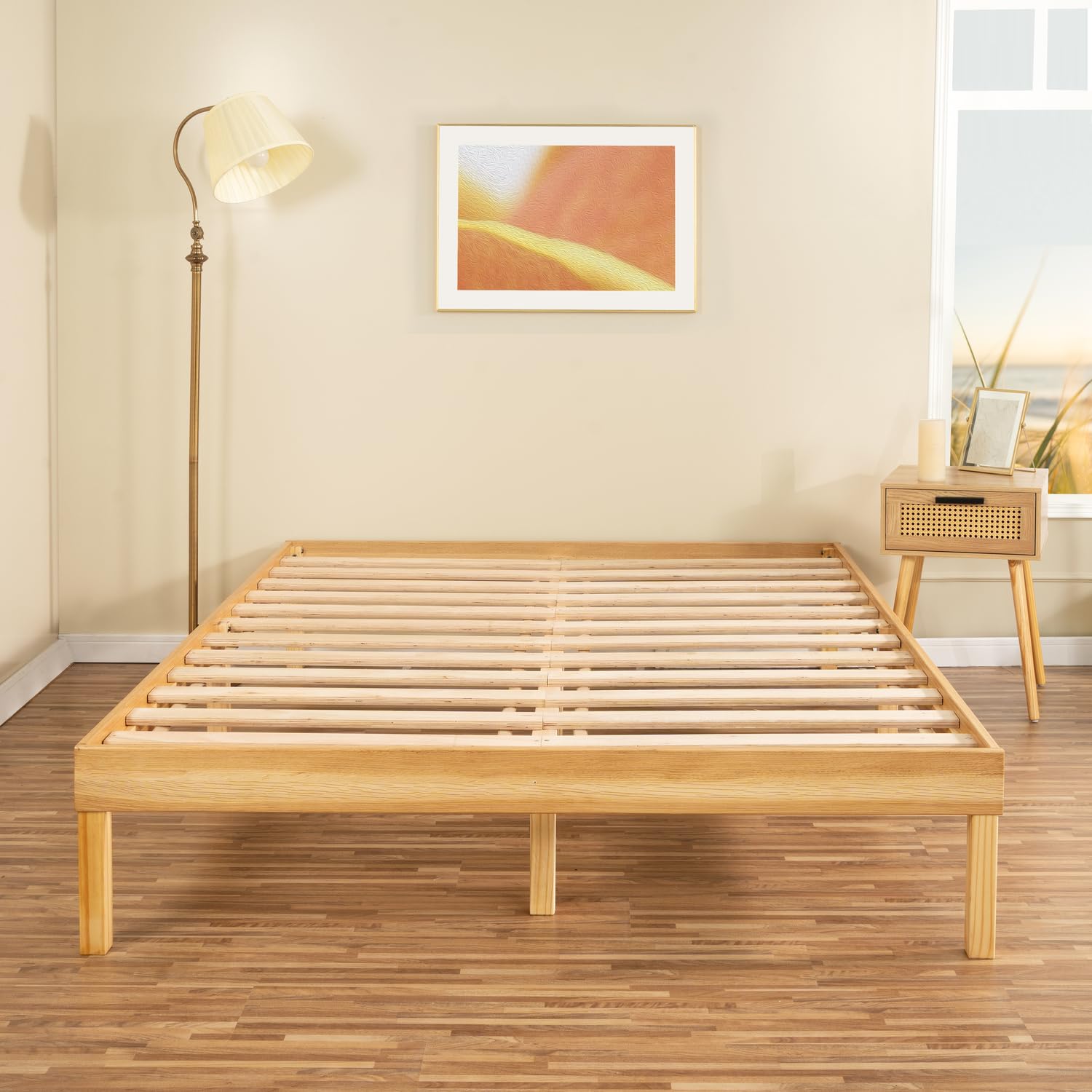 Naomi Home Natural Solid Wood King Platform Bed Frame with Under-Bed Storage - WoodArtSupply