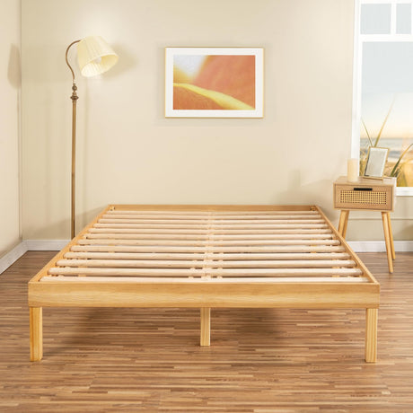 Twin Size Wood Platform Bed Frame No Box Spring Needed Solid Pine Wood Twin Platform Bed Frame Japanese 9 2 Under Storage Color Natural Naomi Home