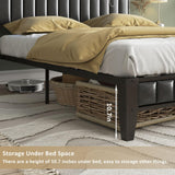 Halitaa LED Queen Bed Frame with Charging Station and Upholstered Bookcase Headboard in Wash Grey Halitaa