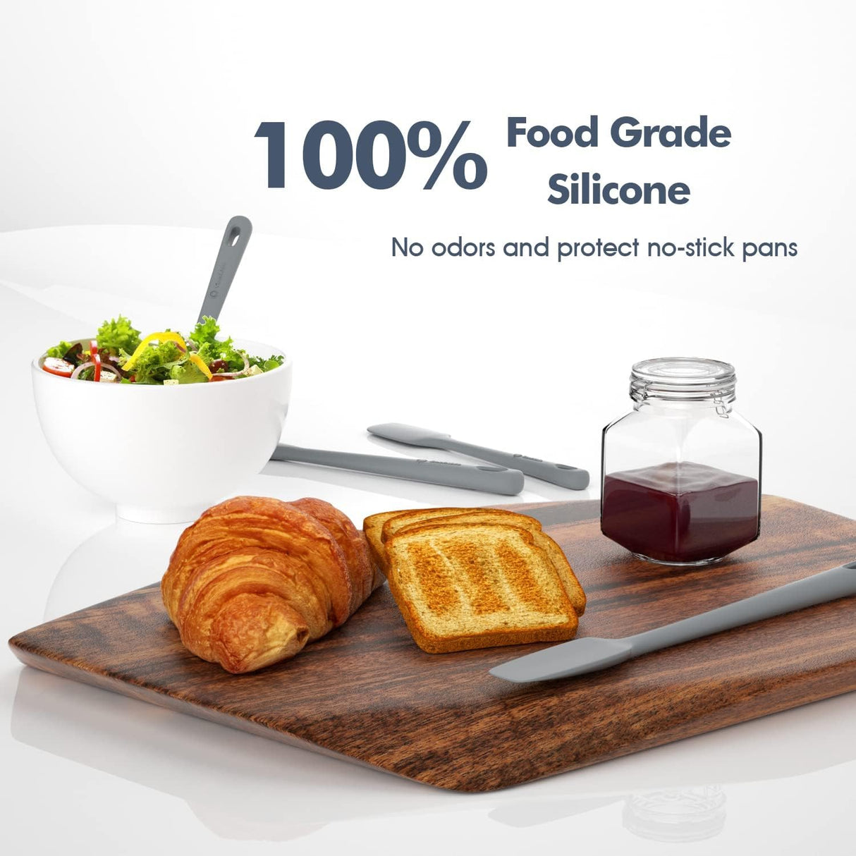 ChefAide 4 Pieces Silicone Spatula Set, Food Grade Rubber Spatula, Upgrade Strong Handle with Ergonomic Grip, Heat Resistant for Nonstick Cookware, Cooking ChefAide