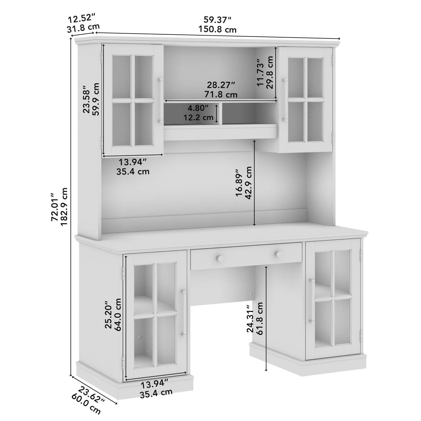 Bush Furniture Westbrook 60W Computer Desk with Hutch and Storage in White Ash | Farmhouse Desk for Home Office Workspace - WoodArtSupply