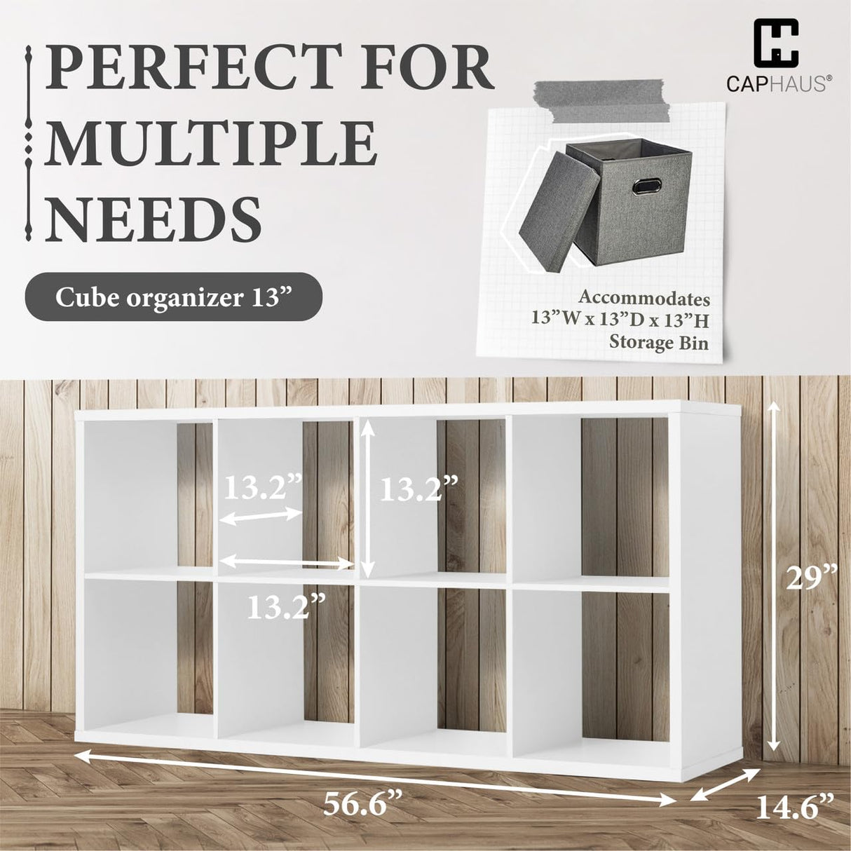 CAPHAUS Sturdy Room 13-Inch Cube Storage Organizer Shelf, with Extra Thick Exterior Edge, Open Storage Shelf Divider, Bookcase, 8-Cube, White CAPHAUS