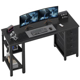 Lufeiya Gaming Desk with 4 Fabric Drawers & Storage Shelves, 55 inch Computer Writing Work Study Desk for Home Office Bedroom, Modern Simple Student PC Desks Table, Black Lufeiya