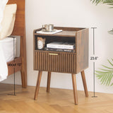 AWASEN Mid Century Modern Nightstand, Wood Bedside Table with Fluted Drawers, Rustic Night Stand Bed Side Table with Solid Wood for Living Room, Bedroom, Office and Small Space (Rustic Brown) AWASEN