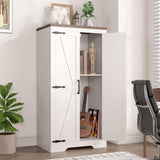 Befrases 47" Kitchen Pantry Cabinet, Farmhouse Storage Cabinet with Barn Doors and Adjustable Shelves, Freestanding Kitchen Hutch,Wood Cupboard for Living Room, Bathroom, Hallway, White Befrases