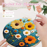 yesJRL Needle Felting Kits Beginners, Natural Landscape DIY Wool Needle Felting Starter Kit, Floral Needle Felt Set with Foam Pad, Felt Cloth and Instructions, Used for Home Decoration (Blue) yesJRL