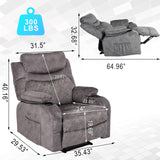 Comermax Fabric Massage Recliner Chairs with Heat Massaging Manual Reclining Chair Overstuffed Heated Recliners with Cup Holders for Adults Grey Comermax