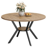 MECHYIN Round Dining Table for 4, 42 Inch Farmhouse Kitchen Table with Storage, Rustic Wooden Circle Dinner Pedestal Table with Metal Legs, Space Saving Kitchen & Dining Room Furniture, Natural Wood MECHYIN