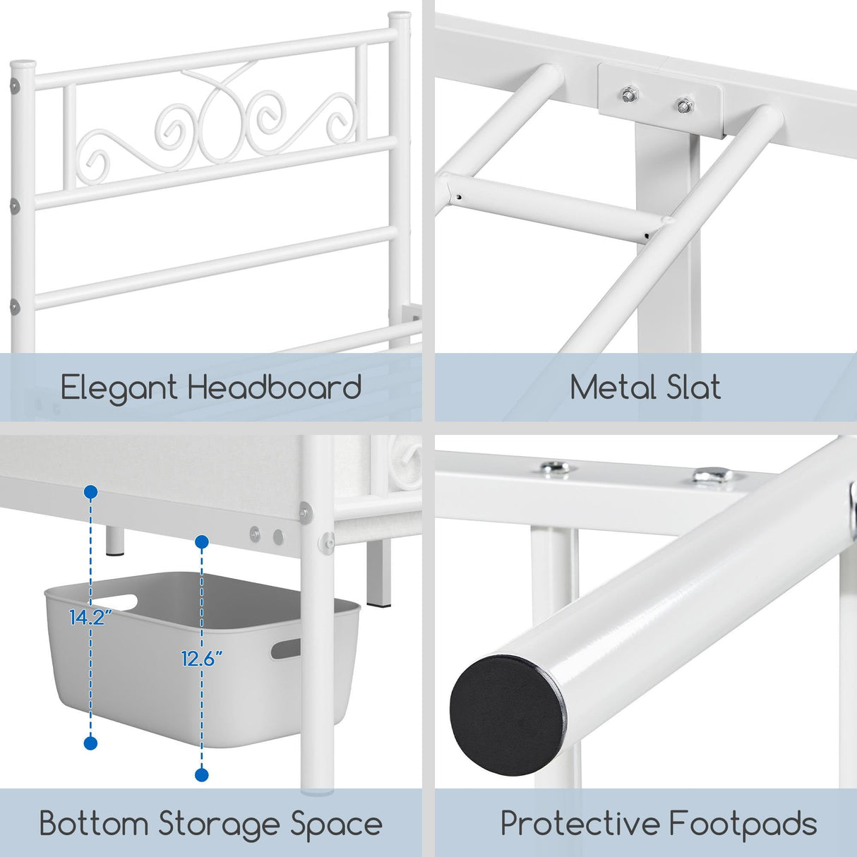 Yaheetech Twin Bed Frames Metal Platform Bed with Headboard and Footboard No Box Spring Needed Easy Assembly,Under-Bed Space: 12.6''/White/Twin Bed Yaheetech