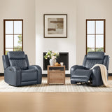 CHITA Genuine Leather Recliner Chair for Adults with Adjustable Power Headrest, Lay Flat Power Recliner with Slide-Out Cupholders & USB/Type-C Ports, Living Room Chair, Navy Blue CHITA