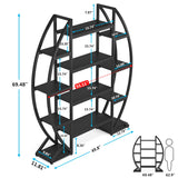 LITTLE TREE Half-Moon Shaped Bookshelf, Oval Triple Wide 5 Tiers Etagere Bookcases, Industrial Display Shelves for Living Room LITTLE TREE