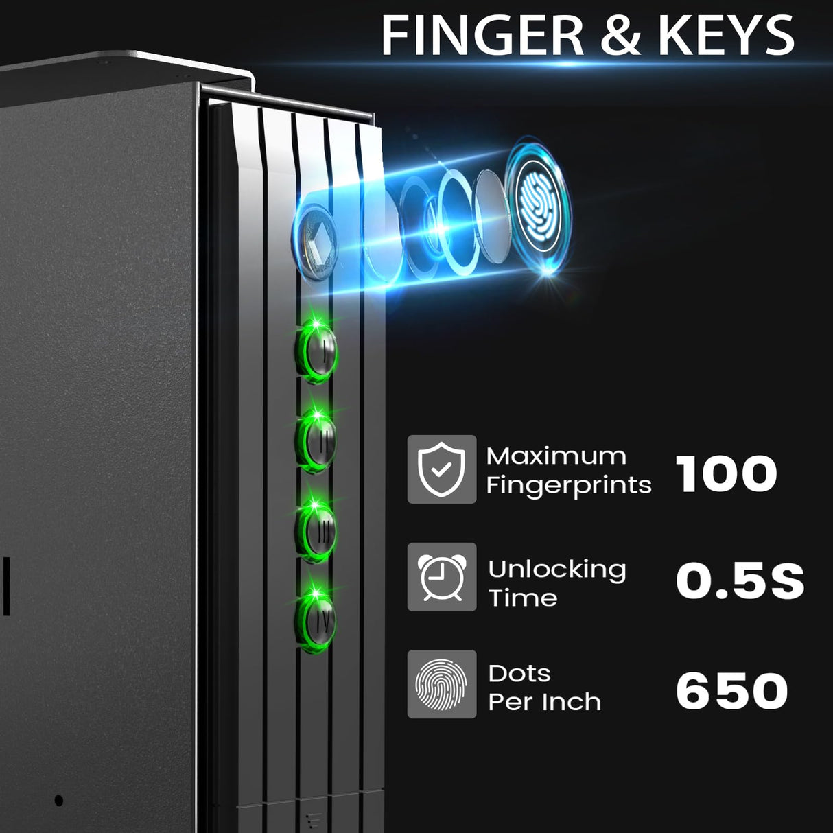 SOULYI Biometric Slider Handgun Safe, Quick Access Pistol Safe for Nightstand, Bedside, Desk, Vehicle with Fingerprint, PIN Code, Key Lock, LED Light, and Silent Mode SOULYI