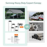 10 * 20 Heavy Duty Carport Canopy - Extra Large Portable Car Tent Garage with Adjustable Peak Height from 9.5ft to 11ft,Removable Roof &Side Walls for Car, SUV,Boats Sannwsg