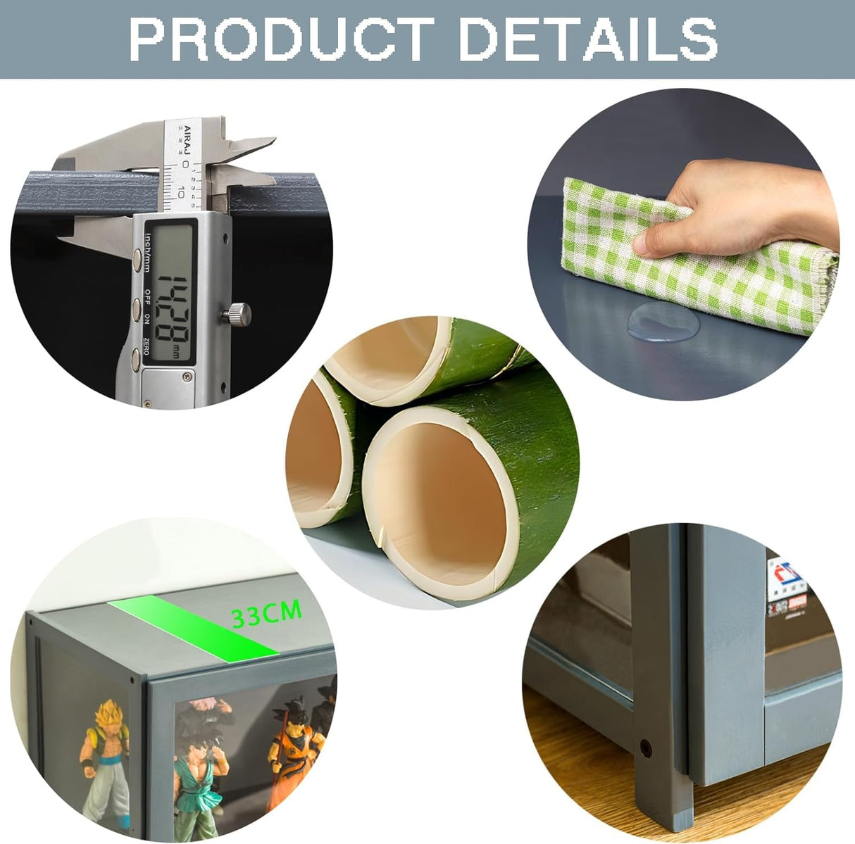 idhhco 5-Tier Display Cabinet with Acrylic Doors, 64” Transparent Bamboo Curio Display Case for Figures, Display Shelves for Collectibles & Kids Bookcase for Home, Office, Playroom, Living Room idhhco