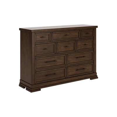 Signature Design by Ashley Taffenbrook Farmhouse 10-Drawer Bedroom Dresser with Felt-Lined Top Drawer for Jewelry and Delicates, Easy Glide Drawers, Picture Frame Moulding, Black Handles, Dark Brown