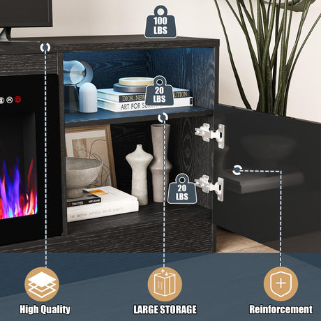 VITESSE Fireplace with TV Stand 36" inch Electric Fireplace Up to 80" TVs, LED Light Entertainment Center, 70" Modern Wood High Gloss with Highlight Storage Cabinet for Living Room (Black) VITESSE