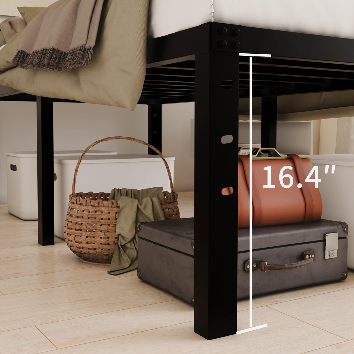 HOBINCHE 18 Inch Metal Twin Bed Frame No Box Spring Needed - Easy Assembly Heavy Duty Noise Free Narrow Bedframes - Single Black Basic Steel Slats Platform with Storage HOBINCHE