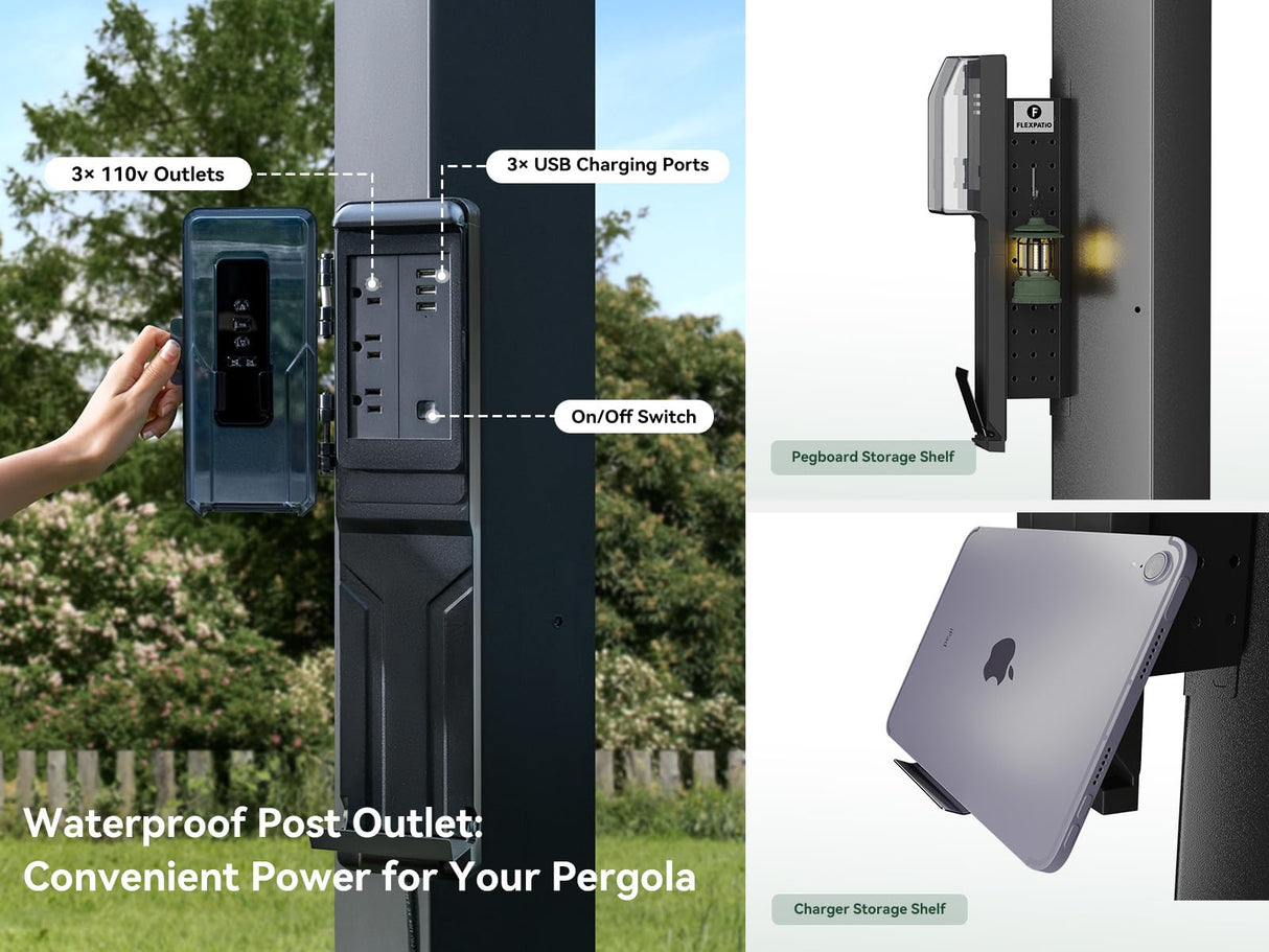 FlexPatio 13x13 FT Outdoor Motorized Louvered Pergola,Aluminum Retractable Pergola with Remote Control,Adjustable Rainproof Roof Gazebo with Drainage System and LED Light,6-inch Post FlexPATIO