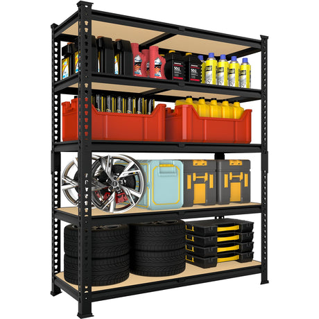BuxWellBang Heavy Duty Metal Storage Shelves - 35.5" W x 11.8" D x 72" H 5 Tier Adjustable Garage Shelving Unit, Industrial Utility Rack Shelf for Warehouse, Pantry, Kitchen, Black BuxWellBang