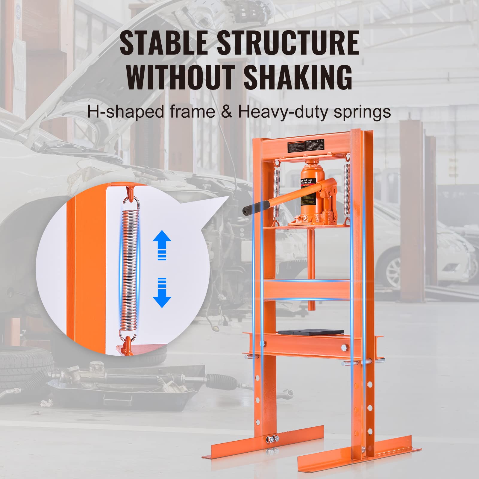 VEVOR Hydraulic 6 Ton H-Frame Garage Floor Adjustable Shop Press with Plates, 6T, Orange - WoodArtSupply