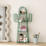 DOORXIF 4-Tier Ladder Green Bookshelves Freestanding, Cactus Bookcase Storage Organizer Closet Corner Metal Display Cabinet, Corner Green Bookshelf for Small Spaces, Green Bookcase for Bedroom Office DOORXIFO