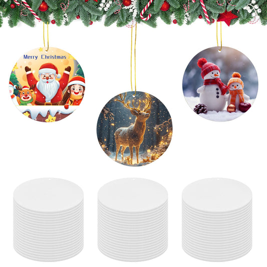 50 pcs Sublimation Ornament Blanks，Christmas Ornaments Sublimation Christmas Ornament Blanks for Christmas Tree Decor Blank Ornaments，DIY Handmade Crafts Sublimation Felt Ornaments (Round 3.5 inch)