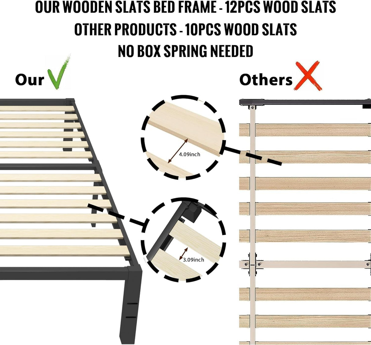 ROIL 18 Inch Heavy Duty King Bed Frame with Wooden Slats and Under-Bed Storage ROIL