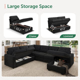 HONBAY Sectional Sleeper Sofa with Pull Out Bed, Sleeper Sectional Couch for Living Room, Sleeper Sofa Bed with Storage Chaise, Velvet Black HONBAY