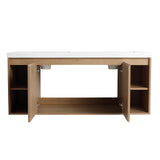 SSLine 48-Inch Double Sink Vanity Modern Wall Mounted Bathroom Vanity with Double Resin Sink 48" Large Floating Bathroom Vanities Set with Side Open Shelves & Cabinet (Brown) SSLine