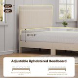 Bestier Full Bed Frame with Adjustable Headboard, LED Lighting, Vertical Channel Tufted Corduroy Upholstered, Solid Wooden Slats Support, No Box Spring Needed, Never Squeaks, Easy Assembly, Beige Bestier