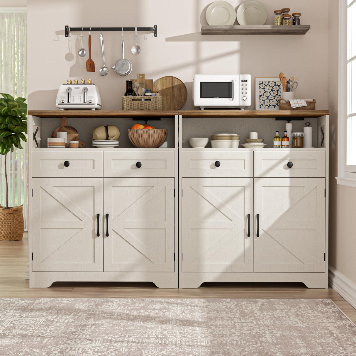 31.5" White Storage Cabinet with Doors & Drawers, Farmhouse Sideboard Buffet Cabinet with Storage, Kitchen Pantry Hutch Cabinet, Coffee Bar Cabinet Table Station for Kitchen, Livingroom, Dining Room FiveWillowise