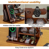 TESLYAR Wood Phone Docking Station for Men - Desk or Nightstand Organizer - Birthday Gifts for Husband or Dad - Anniversary Idea from Wife - Key Holder - Stand Wallet, Watch & Essentials (Nut Brown) TESLYAR