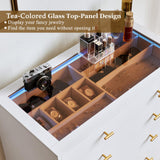 JanflyHome Closet Island with Drawers, Glass Top, Closet Island with LED Lights, Jewelry Dresser Display and Bedroom Island & Walk-in Closet Island for Bedroom, Cloakroom, White JanflyHome