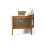 Christopher Knight Home Burchett Outdoor 3 Seater Sofa with Cushions - Acacia Wood and Round Wicker - Teak/Mixed Brown/Beige Christopher Knight Home