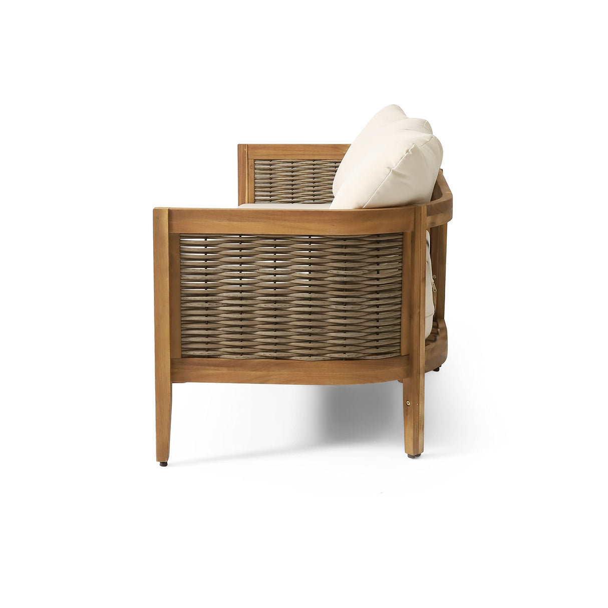 Merax Outdoor Acacia Wood Wicker 3 Seater Sofa, Patio Furniture Conversation Set for Backyard Merax