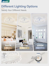 LEDIARY 20 Inch Low Profile Ceiling Fans with Lights and Remote, Fandelier Ceiling Fan Flush Mount, 3000K-6000K Dimmable LED Fan Light, White Modern Ceiling Fans with Lights for Bedroom LEDIARY