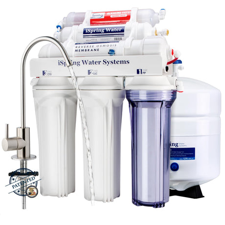 iSpring RCC7AK, NSF Certified, 75 GPD, Alkaline 6-Stage Reverse Osmosis System, pH+ Remineralization RO Water Filter System Under Sink, Innovative Top-Mounted Faucet Design with U.S. Patent iSpring