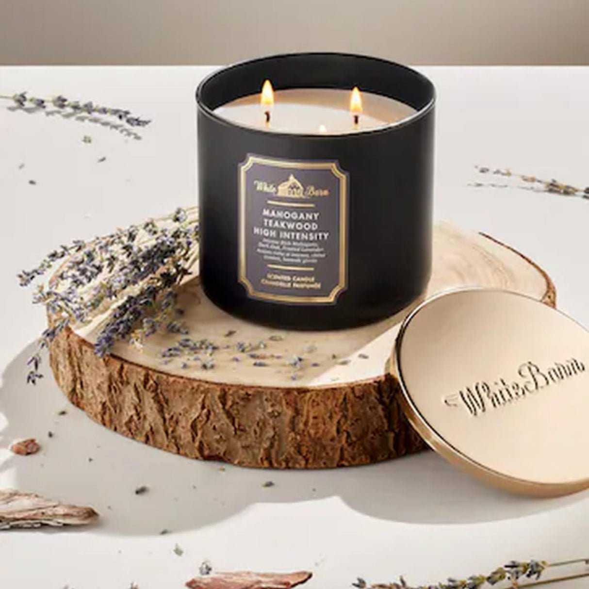 Bath & Body Works White Barn 3-Wick Candle in Mahogany Teakwood High Intensity, Scented Bath & Body Works