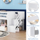 Twin Low Loft Bed for Kids, Twin Size Solid Frame with Drawer and Stairs, Modern Space-Saving Bed, Loft Bed with Storage, Strong Wood Slats Support, Under-Bed Playroom, No Box Spring Needed (White) Lyngins