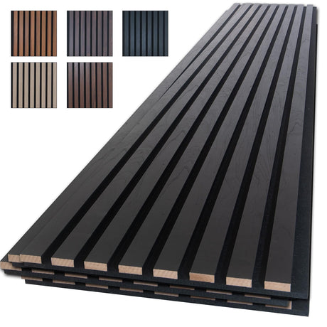 NeatiEase Wood Slat Wall Panels, 4-Piece 96" x 12.6", Soundproof & Noise Cancelling, Acoustic Wall Panels (Black) NeatiEase
