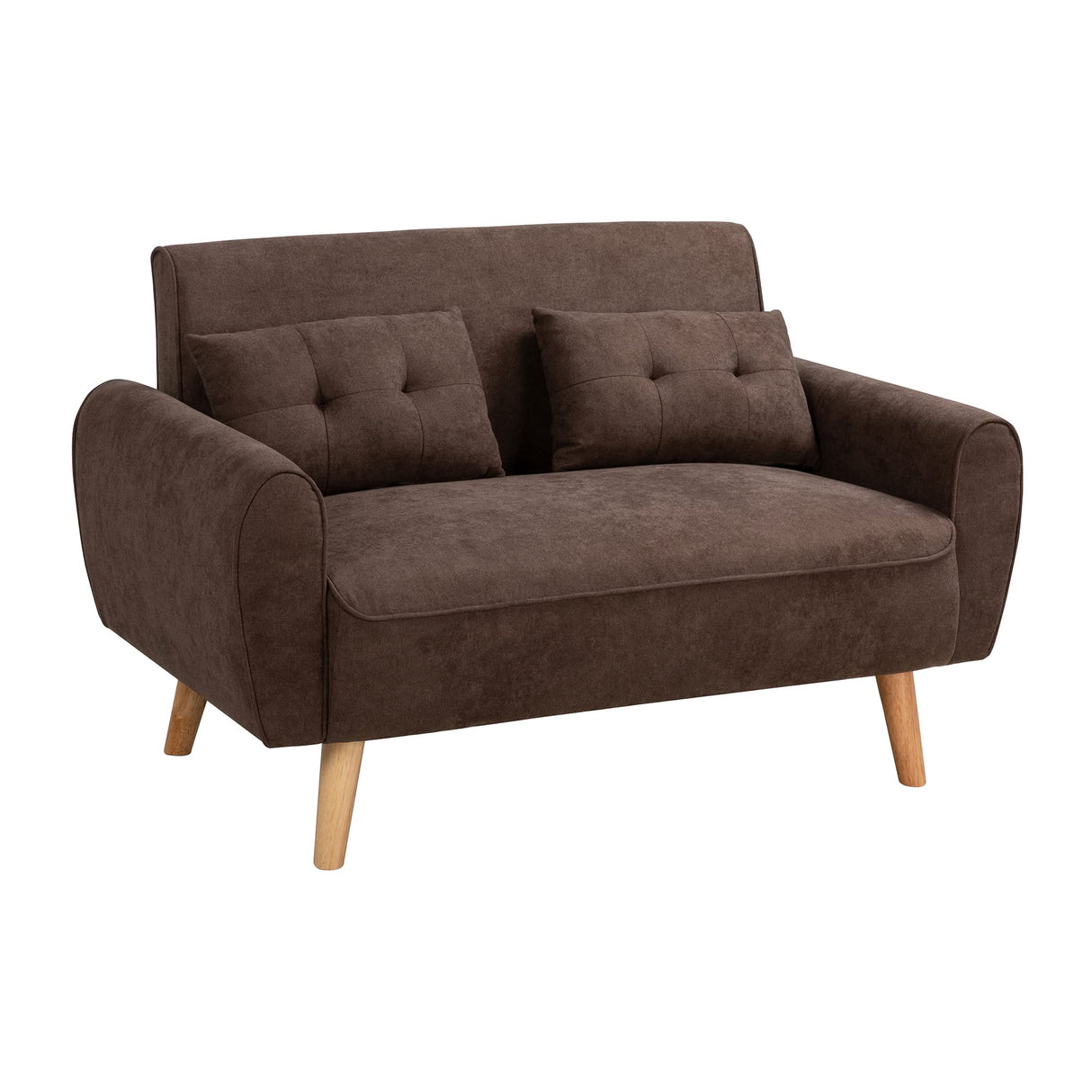 Shintenchi Small Modern Loveseat Couch Sofa, Mid Century Fabric Upholstered 2-Seat Sofa Couch Love Seats Furniture for Small Space,Living Room,Studio,Apartment with 2 Pillows,Brown Shintenchi