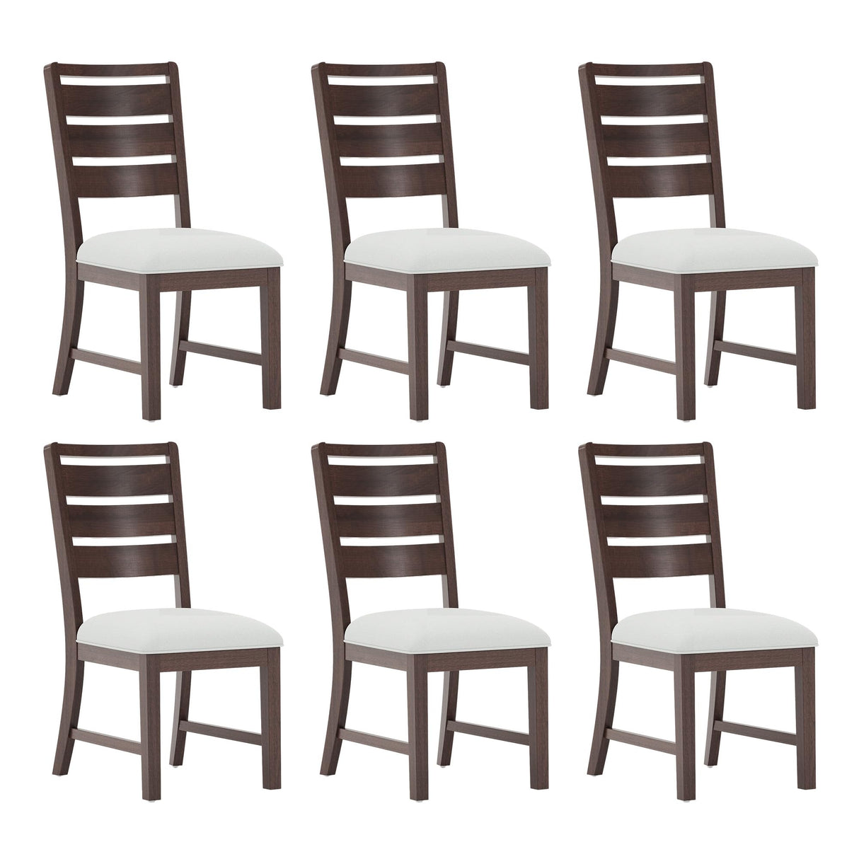 COLAMY Solid Wood Dining Chair Set of 6 with Fabric Upholstered Cushion, Ladder Back Farmhouse Kitchen Chair, Modern Two-Tone Chair for Home and Restaurant, Brown COLAMY