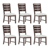 COLAMY Solid Wood Dining Chair Set of 6 with Fabric Upholstered Cushion, Ladder Back Farmhouse Kitchen Chair, Modern Two-Tone Chair for Home and Restaurant, Brown COLAMY